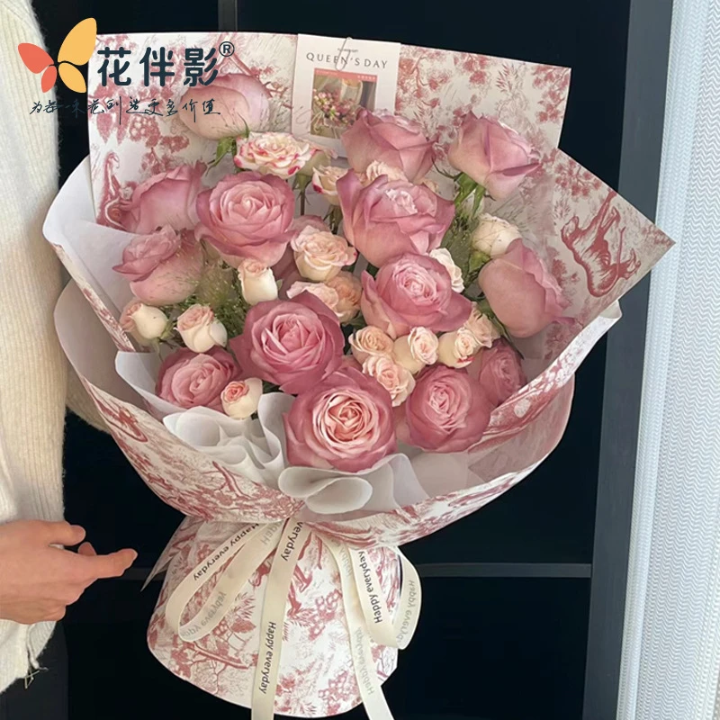 花伴影欧式复古印花纸午后伯爵红茶牛皮纸木棉鲜花包装浮雕压纹纸