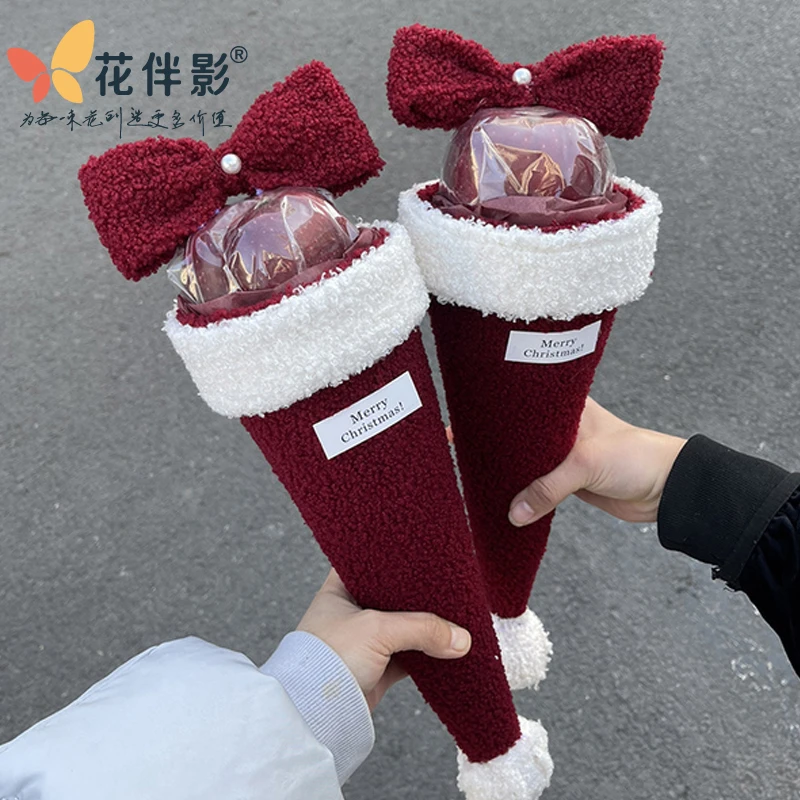 圣诞冰淇淋苹果材料包小香风包花布平安夜小红帽苹果花束包装diy
