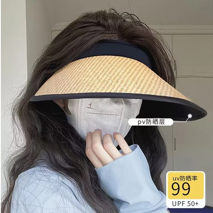 日系防晒帽子女防紫外线黑胶遮阳帽女夏季大帽檐遮脸空顶太阳草帽