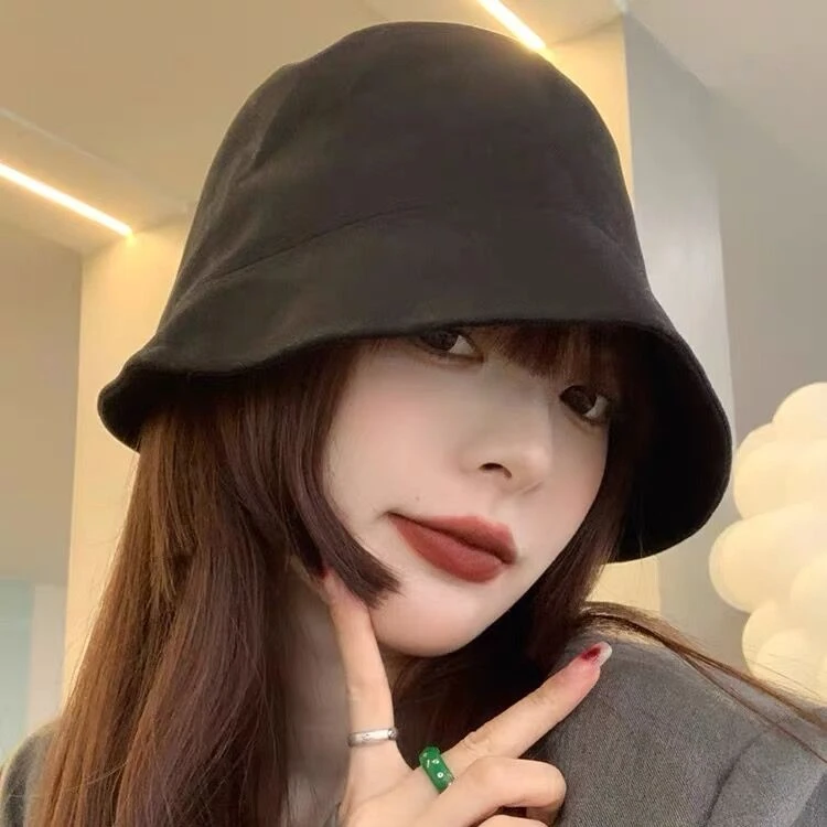 渔夫帽女款夏季韩版素颜黑色盆帽潮日系显脸小大头围防晒水桶帽子