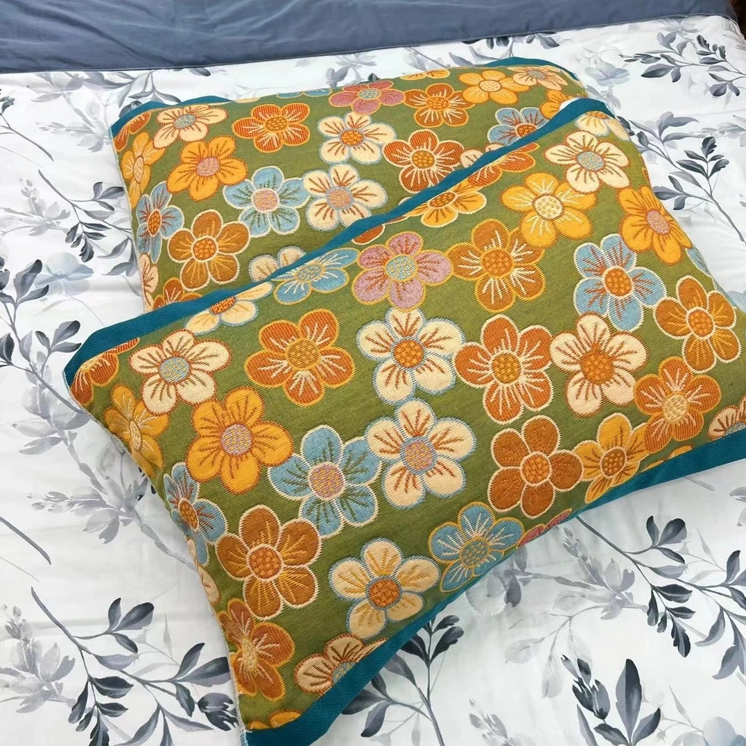 【绿色桃花】纯棉加厚纱布福利枕巾{50*80一对}