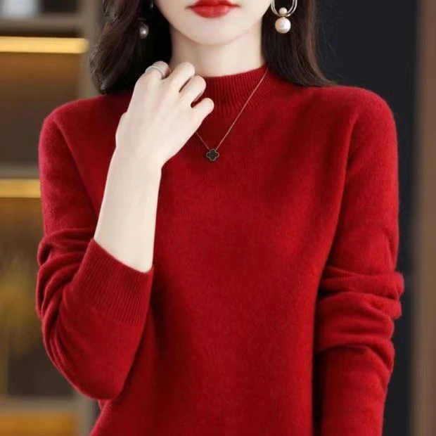 金牌菊花2023年秋季新款纯色针织打底衫圆领软糯亲肤毛衣洋气百搭