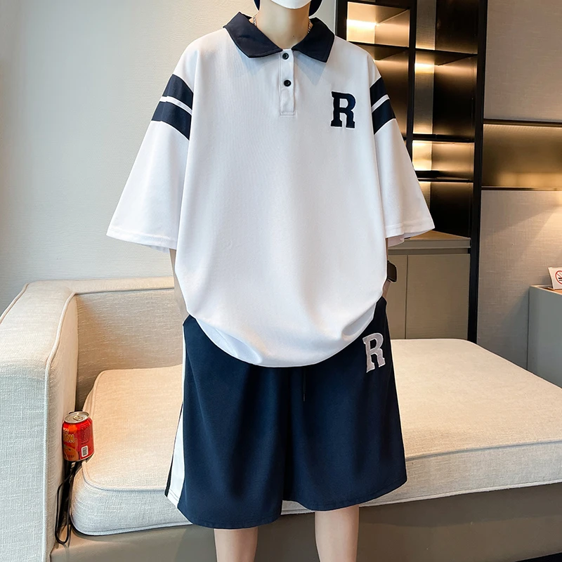 青少年短袖夏季薄款休闲运动套装时尚帅气韩版男生百搭翻领套装