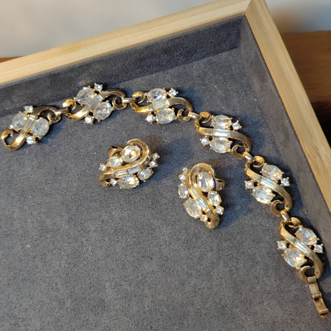 合金手链 ZZ 合集首饰复古水钻进色手链耳夹组气质