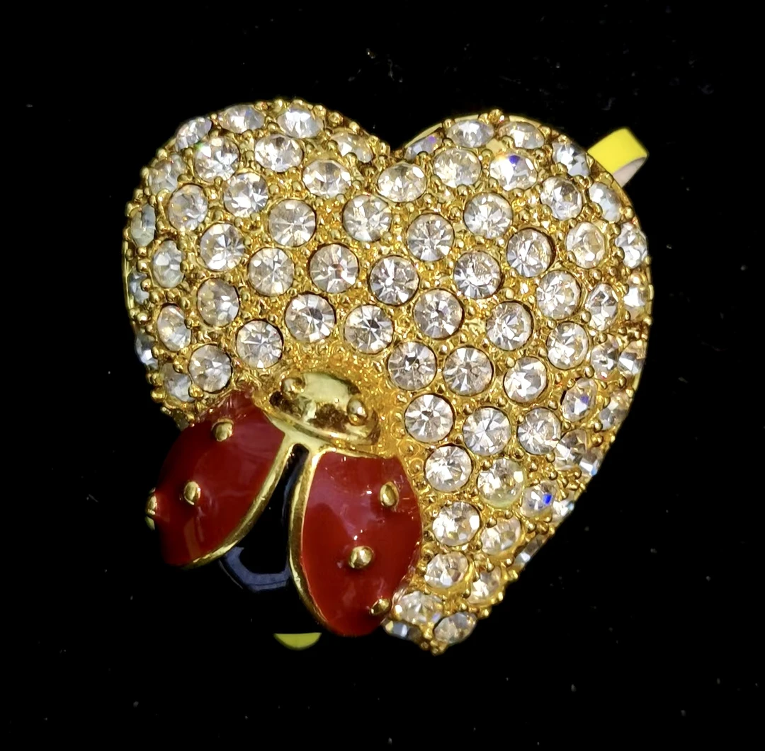 合金胸针 PP中古首饰 Vintage 莫奈Monet爱心瓢虫胸针时尚复古