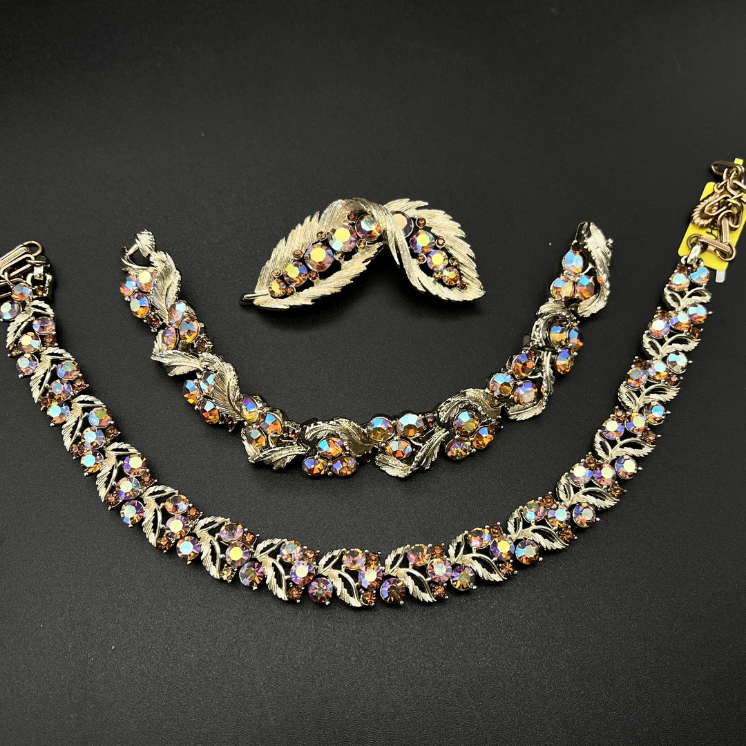 合金项链  PP 合集首饰复古莱茵石项链手链胸针套装LISNER