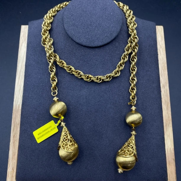 合金项链 LL 中古vintage Monet莫奈 1961 双球项链微脱金