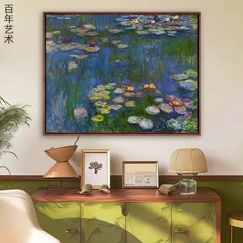 莫奈《睡莲》现代客厅卧室油画美式餐厅壁画沙发背景走廊装饰画