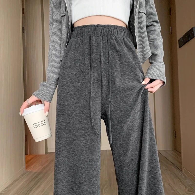 糯米裤女春秋夏季2025新款高腰垂感休闲遛弯小个子灰色软糯阔腿裤