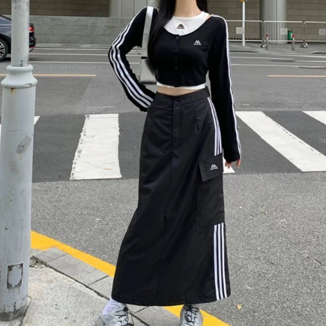 休闲运动辣妹背心开衫半身裙三件套#2907
