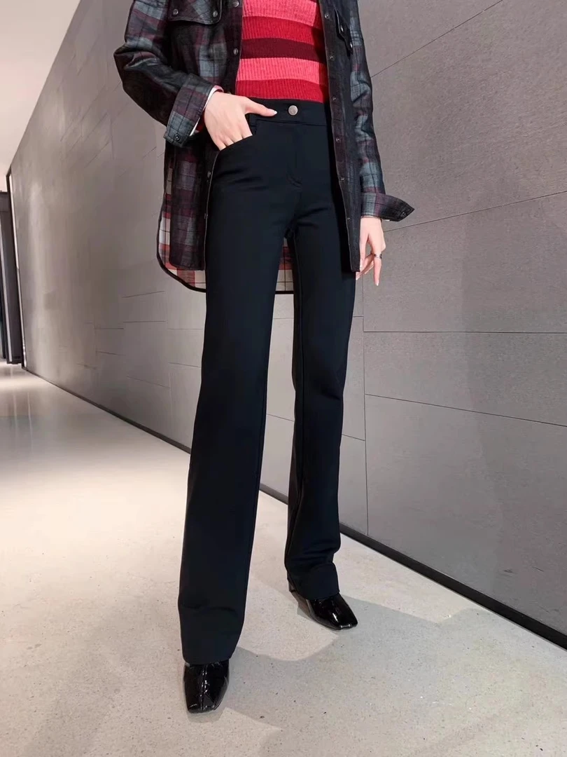 商场同款女装裤新款高腰简约加绒直筒裤阔腿弹力长裤西裤5100144