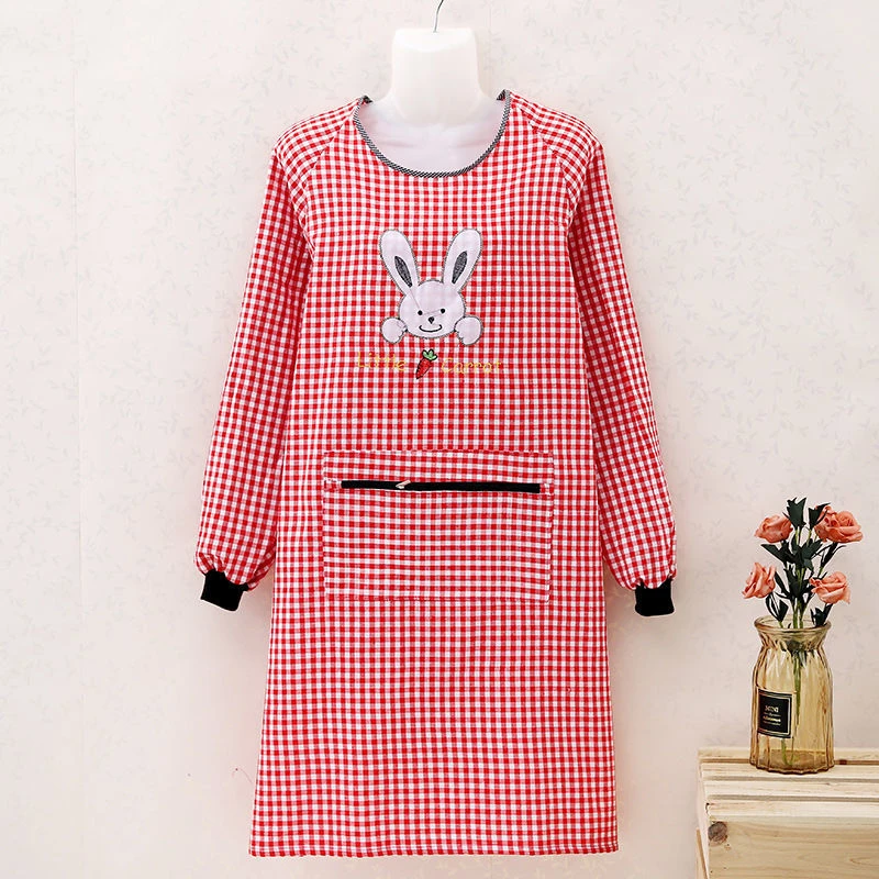 女围裙厨房长袖家用做饭成人罩衣上班反穿衣罩衣女可爱棉质工作服