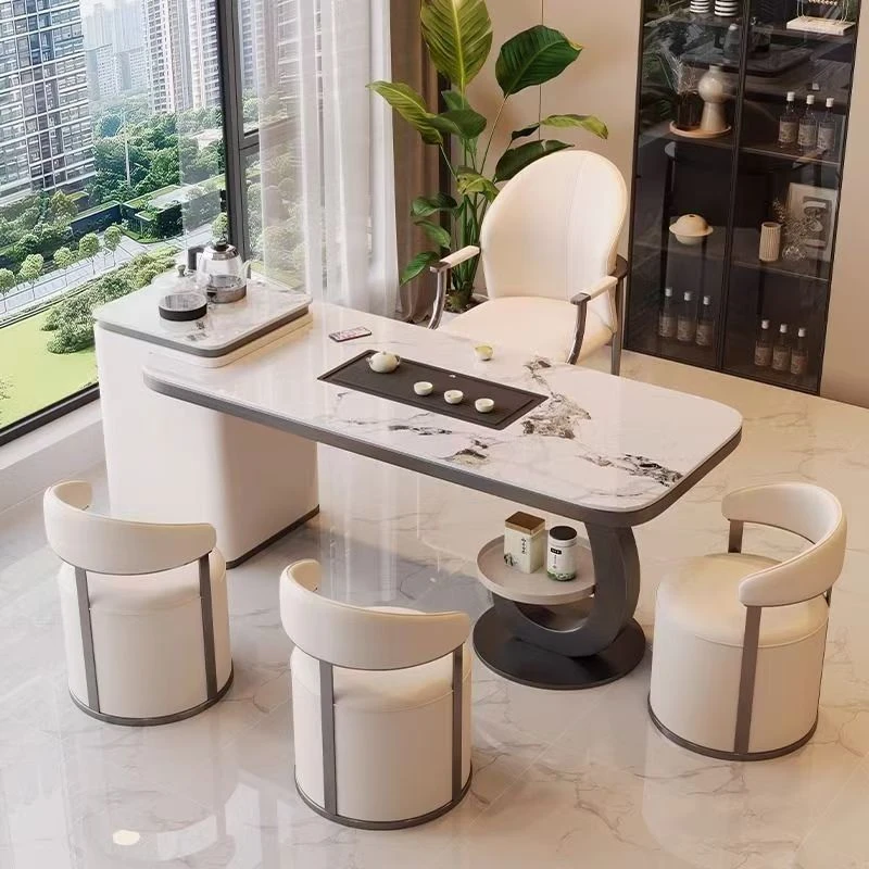 岩板茶桌意式高级感轻奢茶台烧水一体办公室家用阳台泡茶桌椅组合