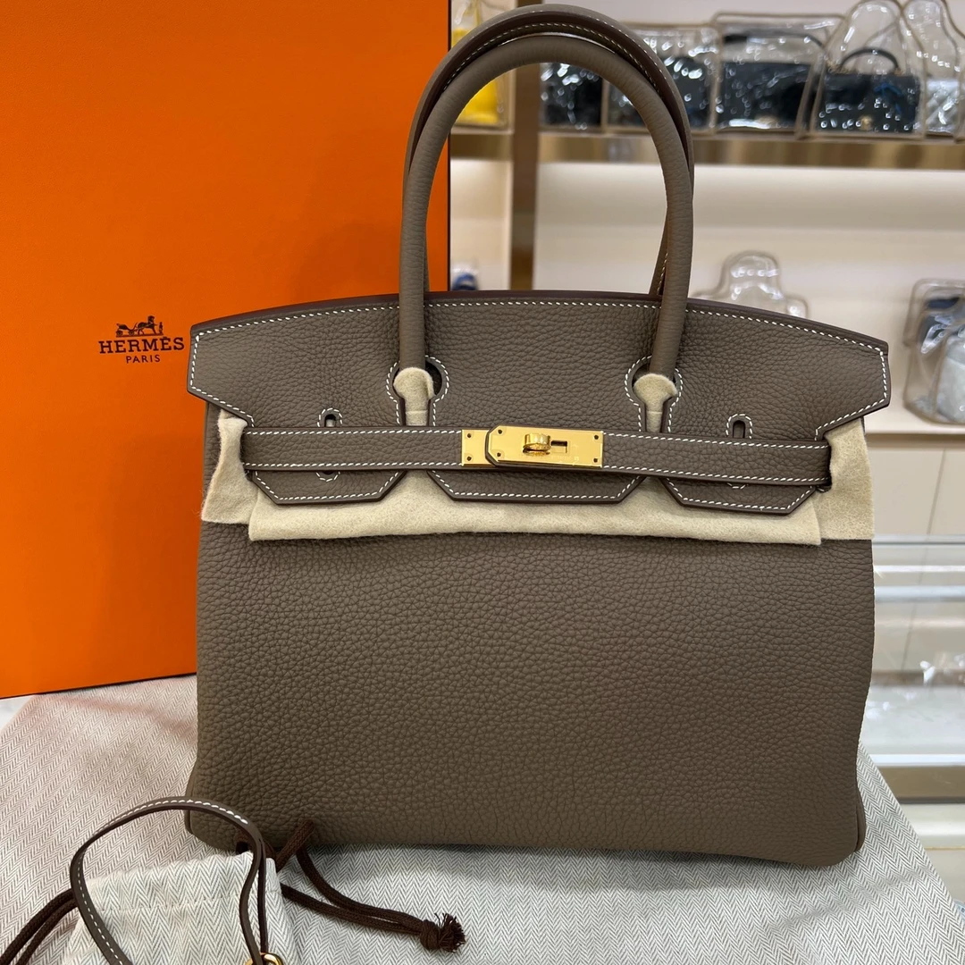 未使用 Hermes/爱马仕 bk30 大象灰金扣togo皮b刻