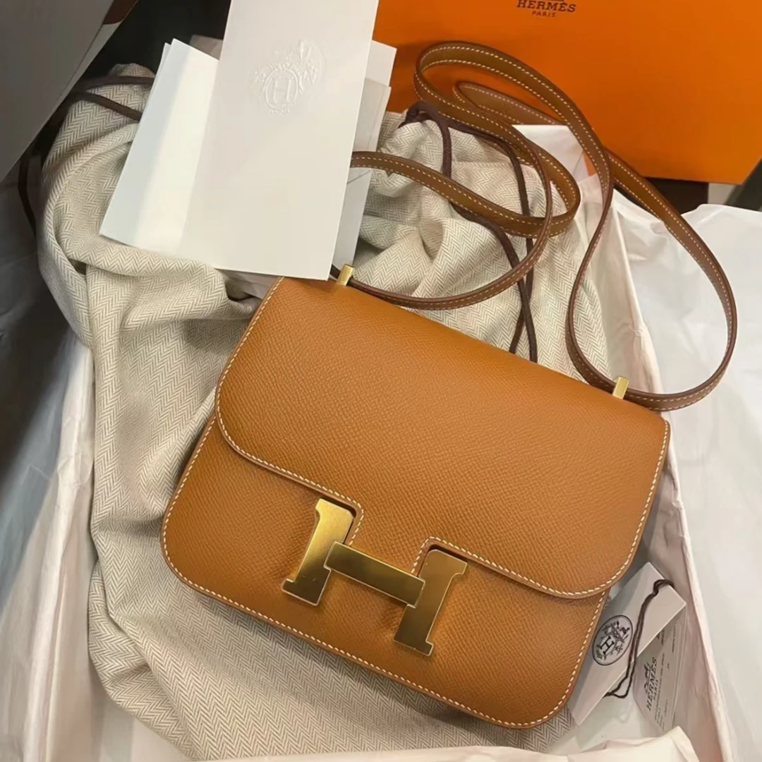 未使用 Hermes/爱马仕 康康19金棕色玫瑰金扣全套w刻