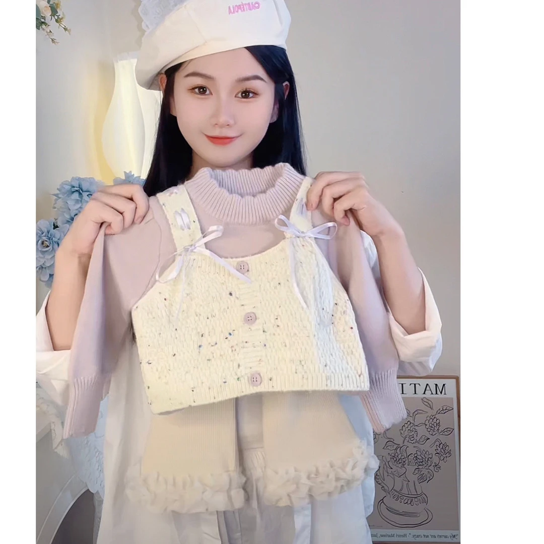 女幼童套装2024新款女宝宝洋气网红假两件毛衣加裤子两件套