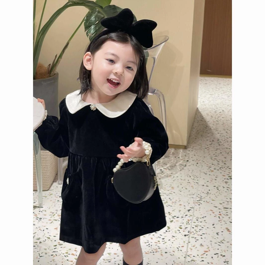 女童连衣裙2024新年裙子新款儿童宝宝周岁礼服洋气丝绒公主裙