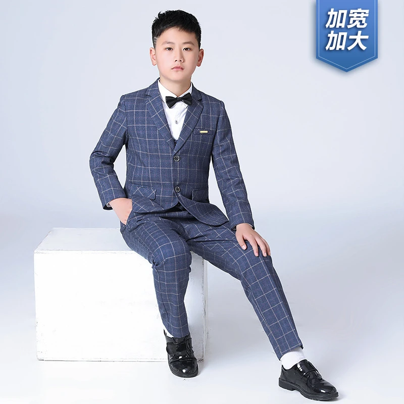 儿童西装套装春季加肥英伦格子小西装胖版男童演出服花童礼服西服