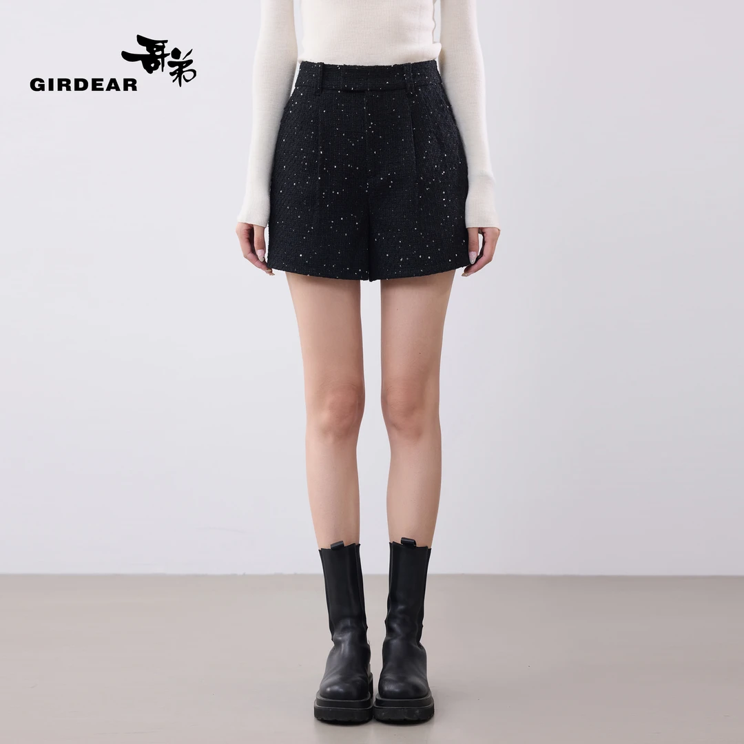 GIRDEAR/哥弟气质时尚宝典花呢珠片小香短裤-1100529-4A55511-001
