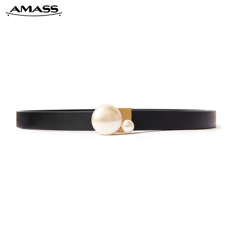 AMASS/阿玛施时尚百搭法式优雅珍珠牛皮细腰带5900117-9X23211-