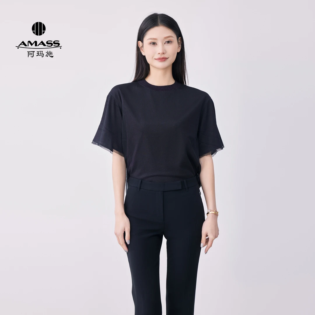 AMASS/阿玛施休闲宽松经典简约素面百搭圆领直身版型T恤5300880--