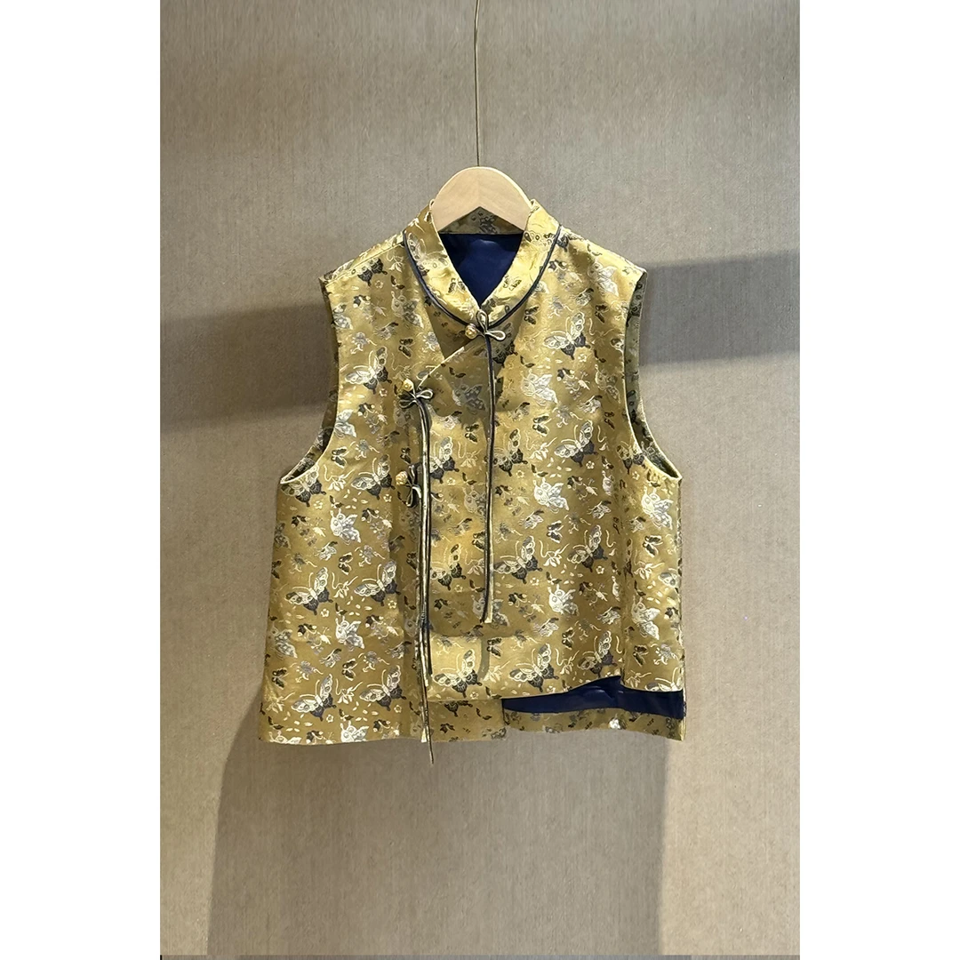 【锦蝶】中式国风复古斜门襟手工盘扣宋锦织花百搭马甲