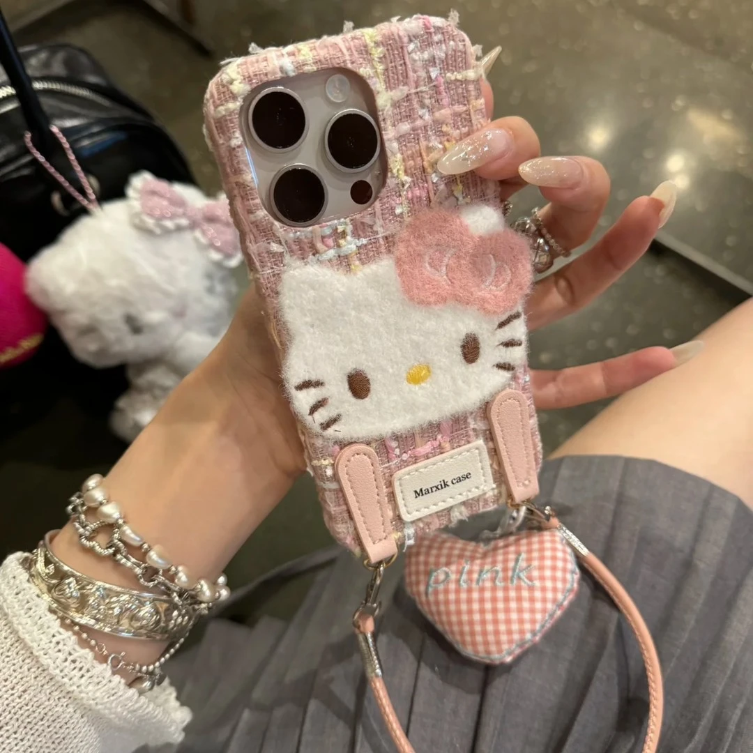 秋冬小香风毛绒kt猫适用苹果16手机壳iphone15可爱14promax少女13