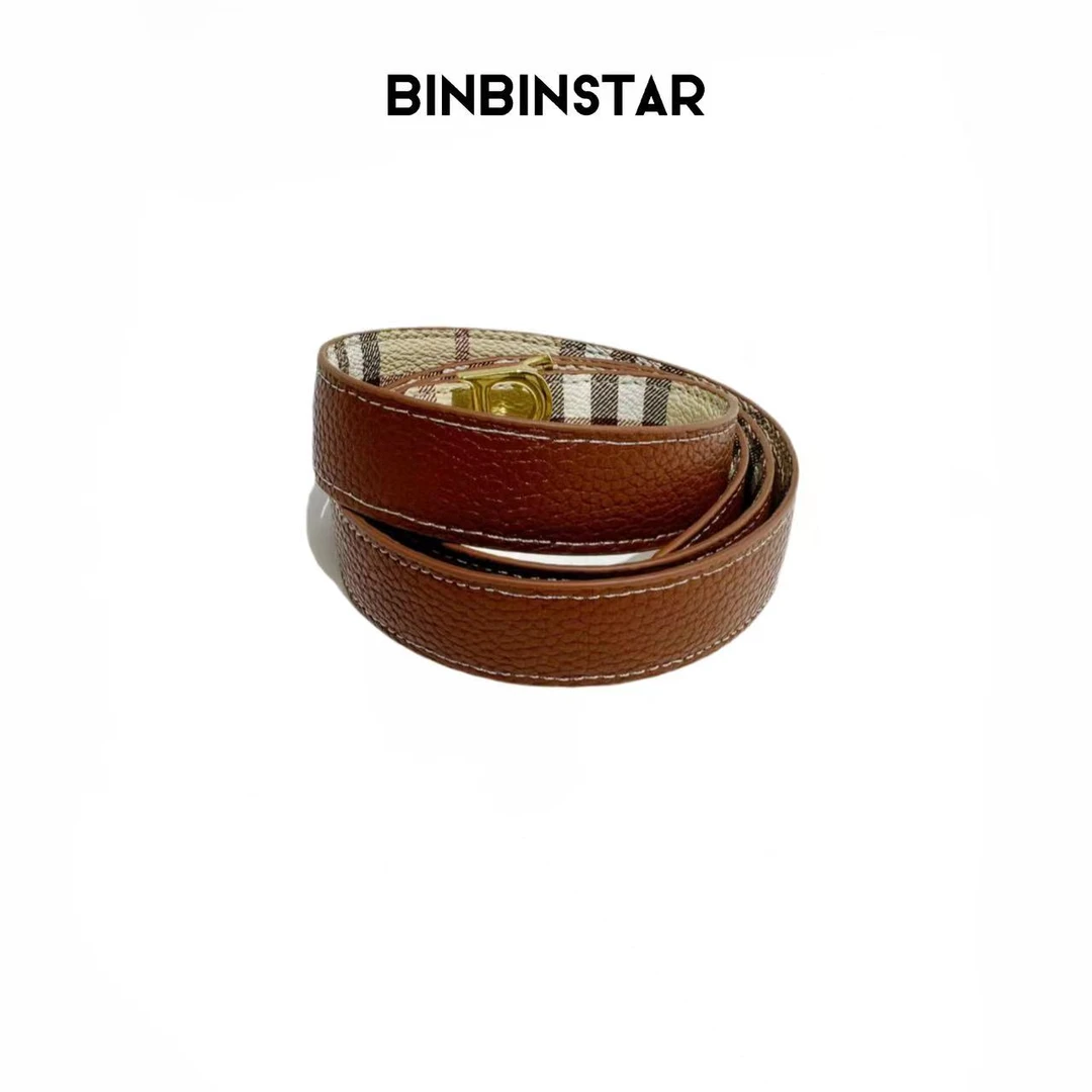 COCOSALOME【皮格】头层牛皮光面经典格子双面女款复古时尚皮带2001