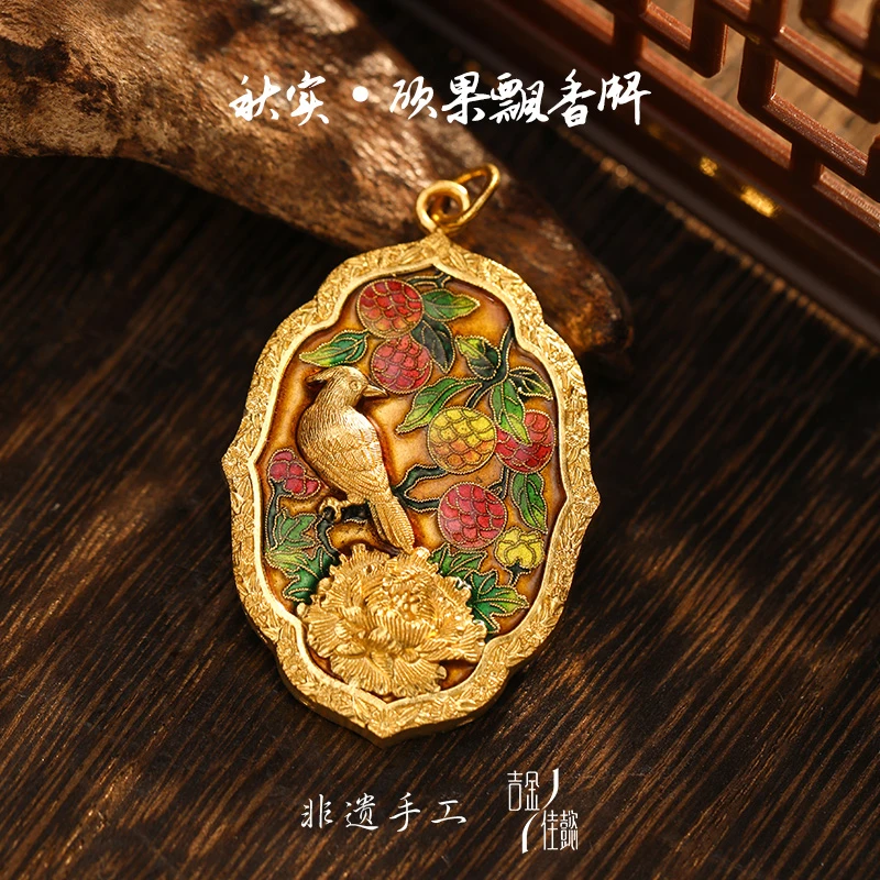 吉金佳懿路荣星师傅秋实·硕果飘香牌高温珐琅足黄金非遗手工