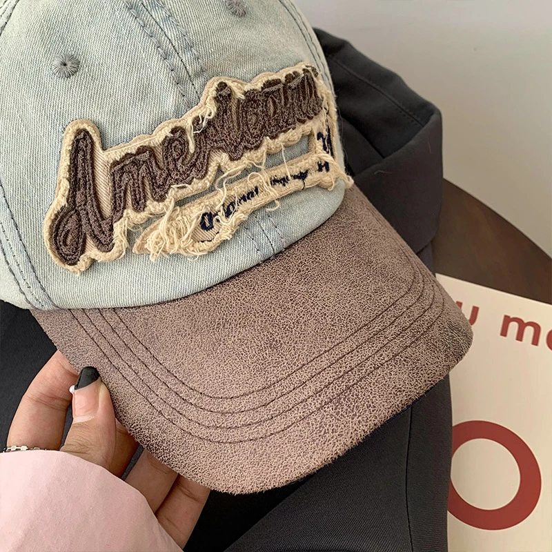 加宽帽檐遮阳防晒棒球帽做旧美式春夏日系鸭舌帽牛仔帽帽子女款