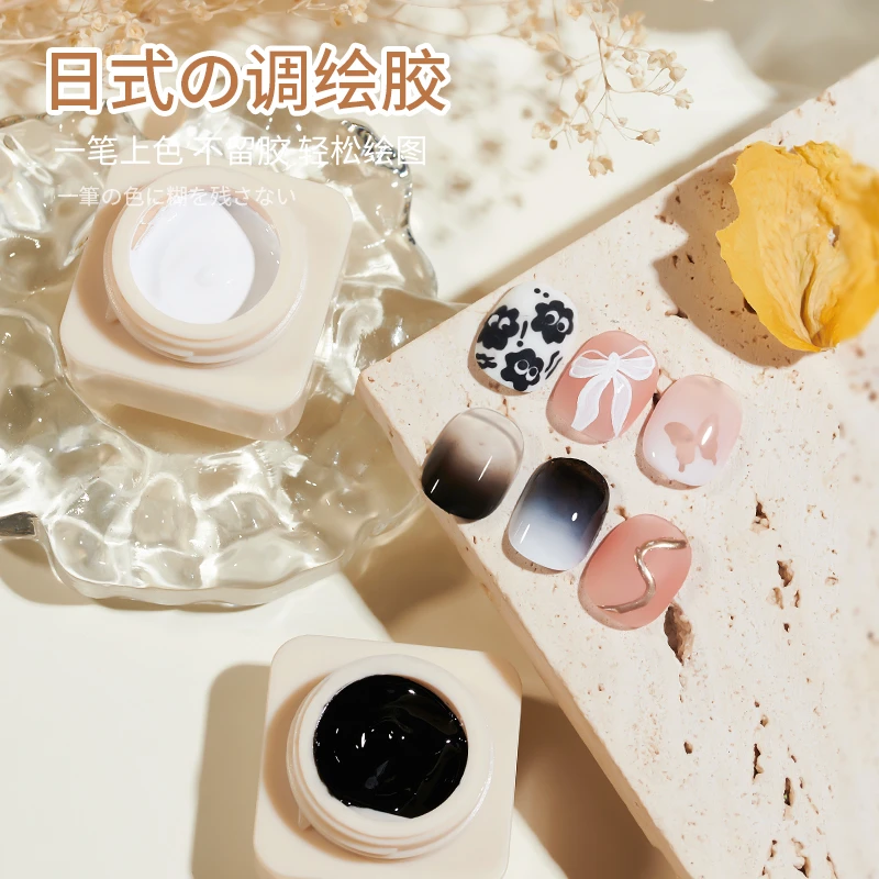 小颖-罐装6g 美甲调绘胶黑色+白色（2色 罐装）（免洗 可蹭粉）