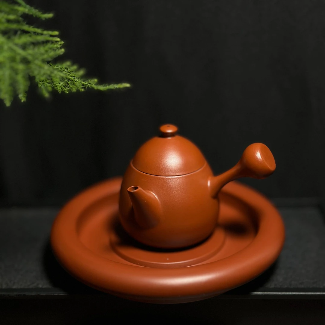 【侧把龙蛋壶】潮州120cc朱泥手拉壶泡茶壶纯手工功夫茶小品壶