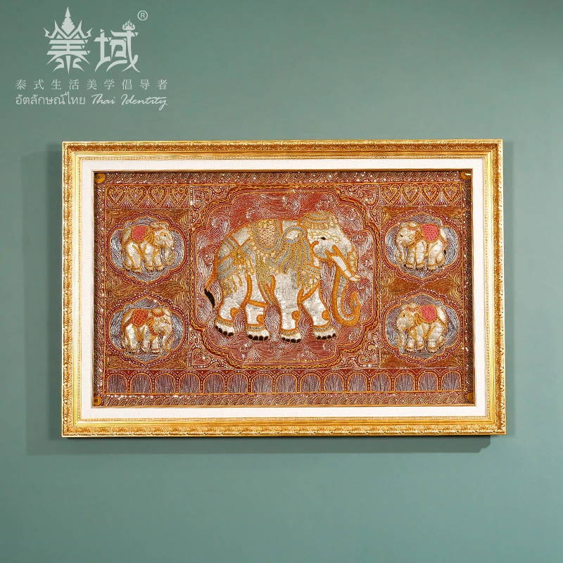 泰域《红底五象》珠绣画 客厅背景墙挂画 书房卧室餐厅装饰画B2-155