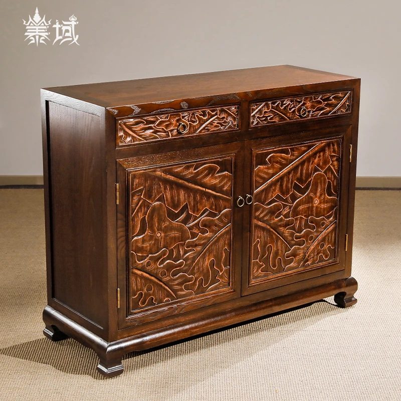 泰域《芭蕉叶玄关柜》新中式入户鞋柜家用门口 实木带抽屉柜E2-481