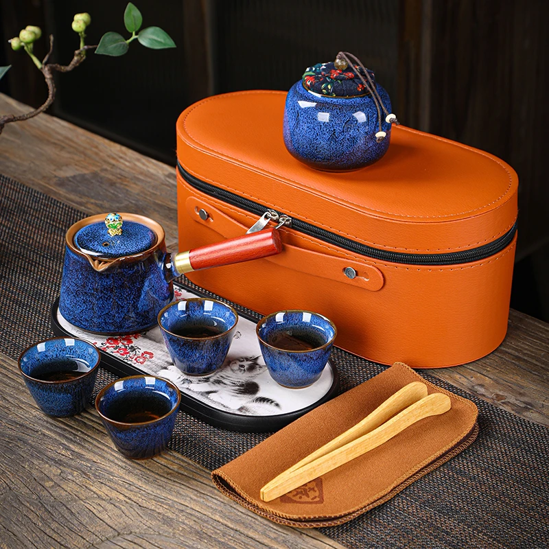 窑变便携式旅行茶具小套装户外露营快客杯一壶四杯泡茶壶喝茶装备