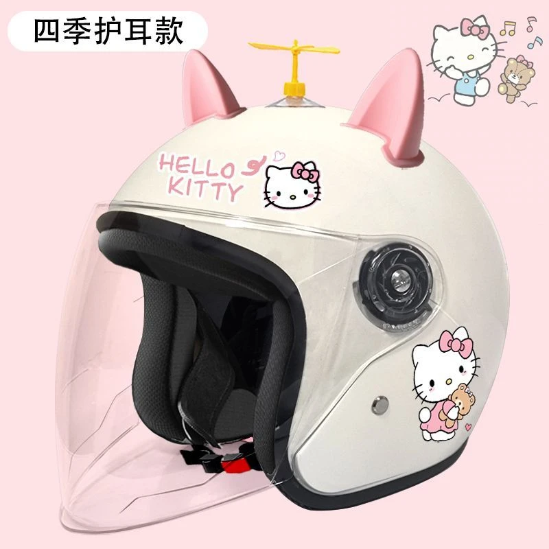 成人半盔电动车头盔女可爱冬季护耳保暖秋冬hellokittyKT四季通用