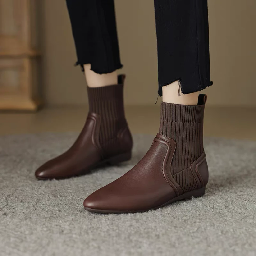 梵芮诗2024年秋冬时尚复古百搭方头新款针织毛线筒粗跟短靴-K003