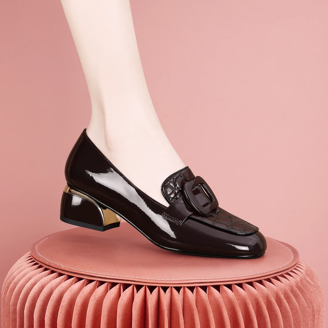 梵芮诗2024年新款方头平替好物百搭外穿轻便舒适粗跟单鞋-J1080