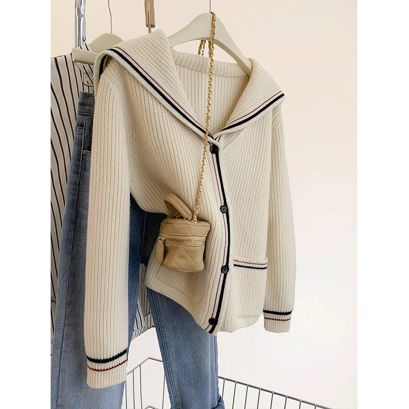 海军领浣熊绒毛衣外套女春秋秋冬2024新款欧货慵懒风显瘦针织开衫