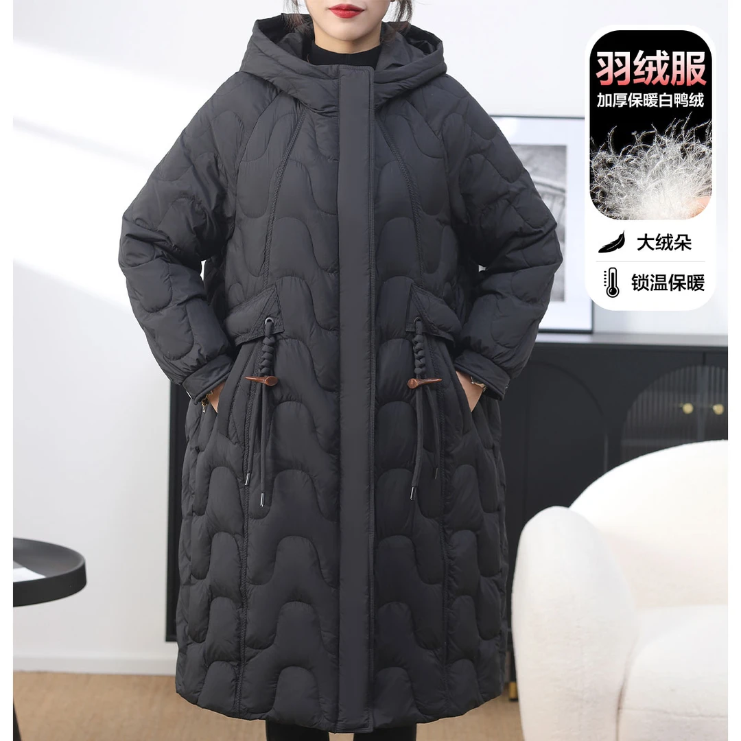 冬季新款时尚保暖宽松大码洋气减龄连帽长款A字版