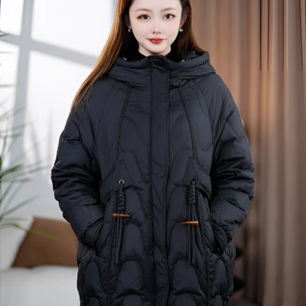 【清】冬季新品百搭时尚减龄连帽保暖显瘦女士宽松黑色韩版