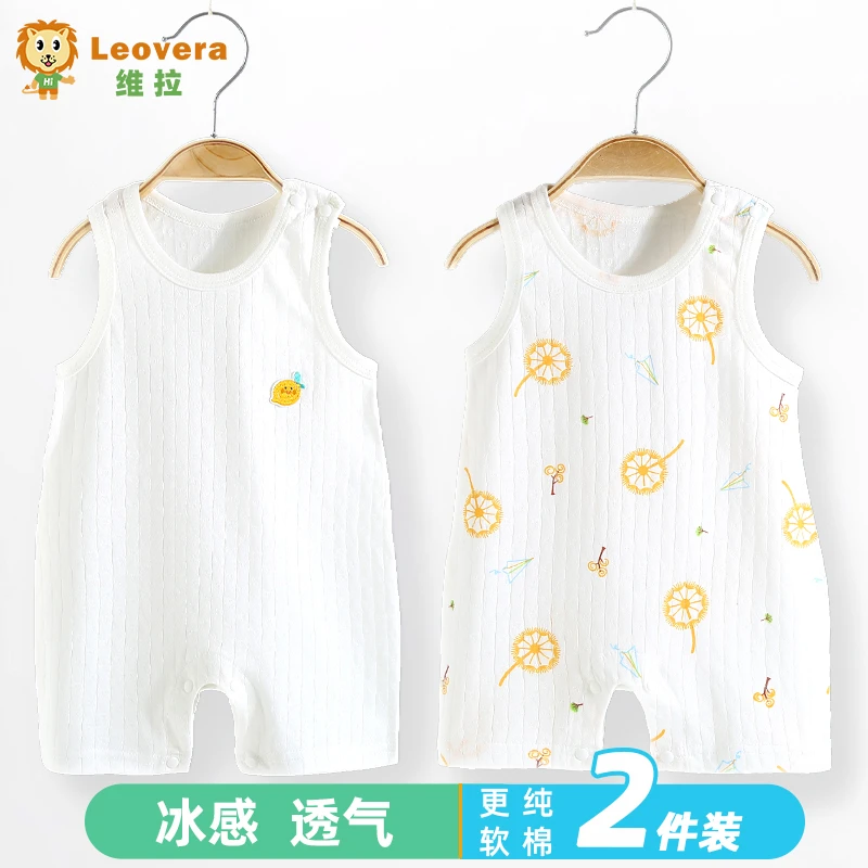 婴儿哈衣夏季薄款连体衣0-12个月男女宝宝衣服纯棉短袖短爬服夏天