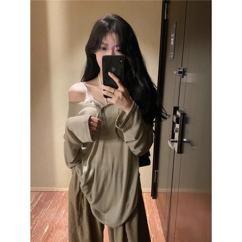 纯欲风爵士舞罩衫T恤夏设计感小众V领防晒衫薄款宽松长袖jazz上衣