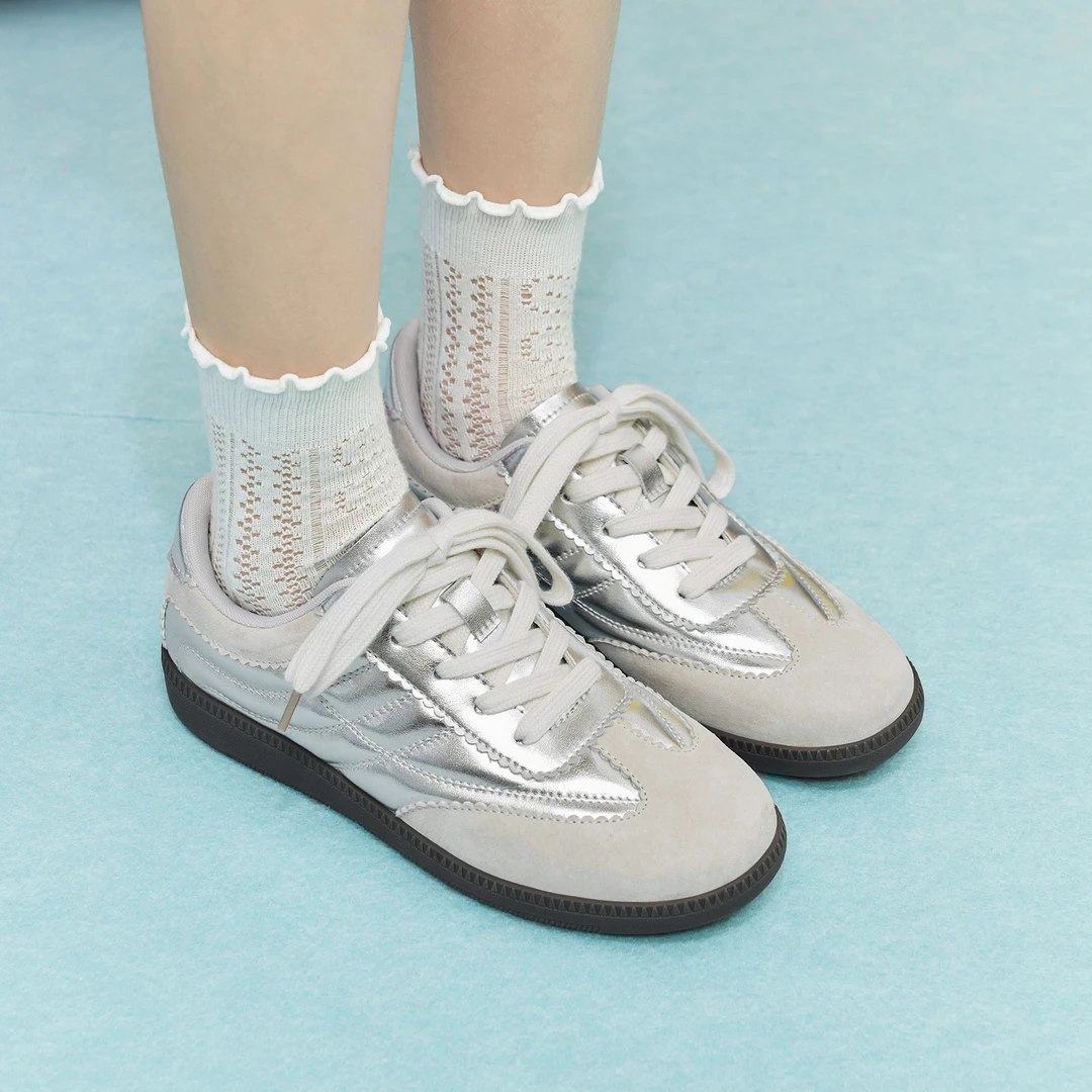 玛速主义2024年冬季新款复古银色德训鞋轻便运动鞋平底百搭休闲鞋