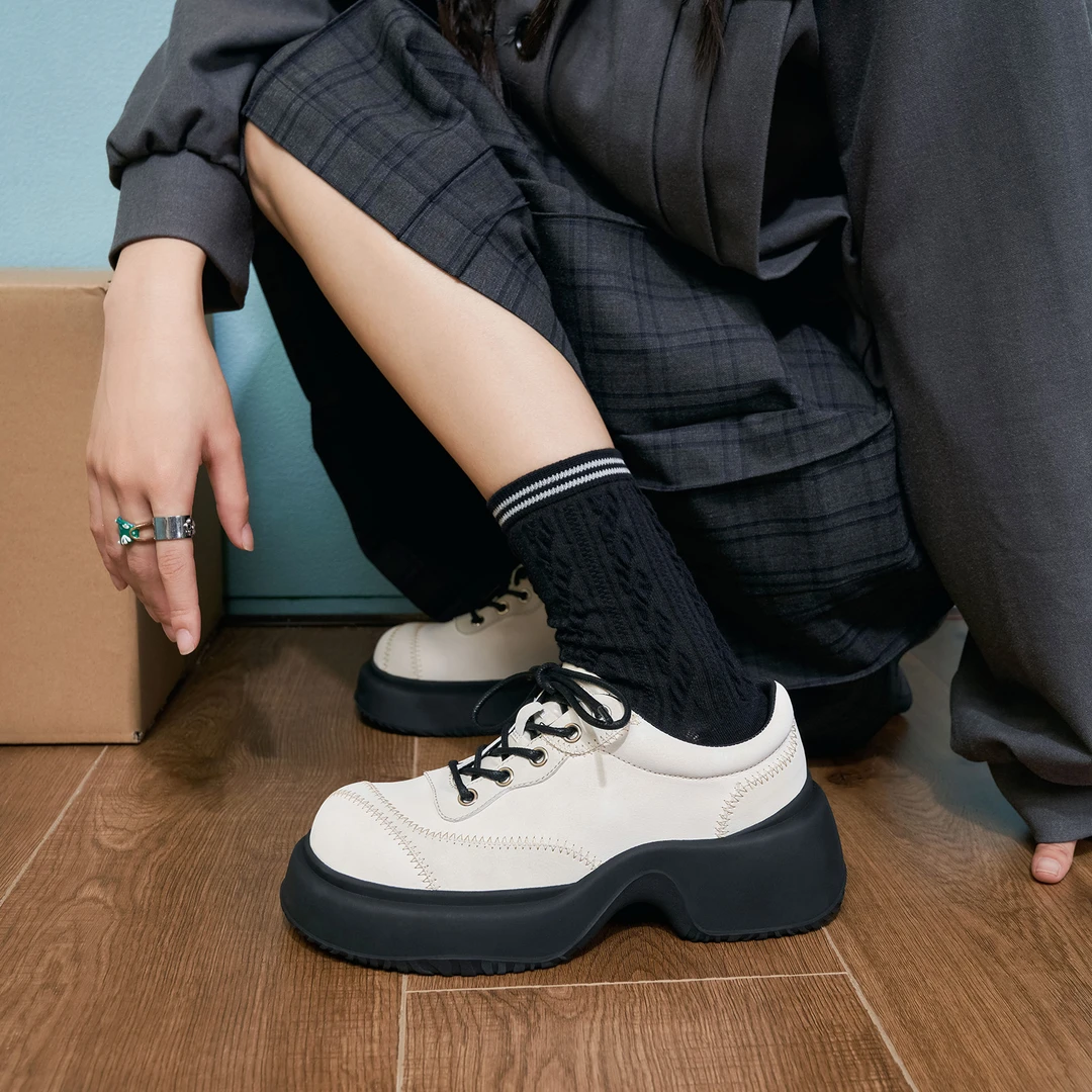 玛速主义2025秋季新款厚底粗跟小皮鞋休闲百搭单鞋小个子女鞋潮