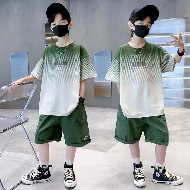 男童短袖套装夏大童新款儿童夏装休闲潮男孩洋气男童2025帅气套装