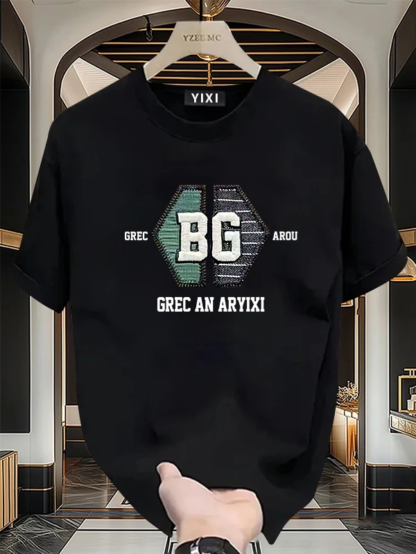 【品质男装】美式重磅纯棉短袖轻奢夏季新款印花T恤宽松男圆领上衣