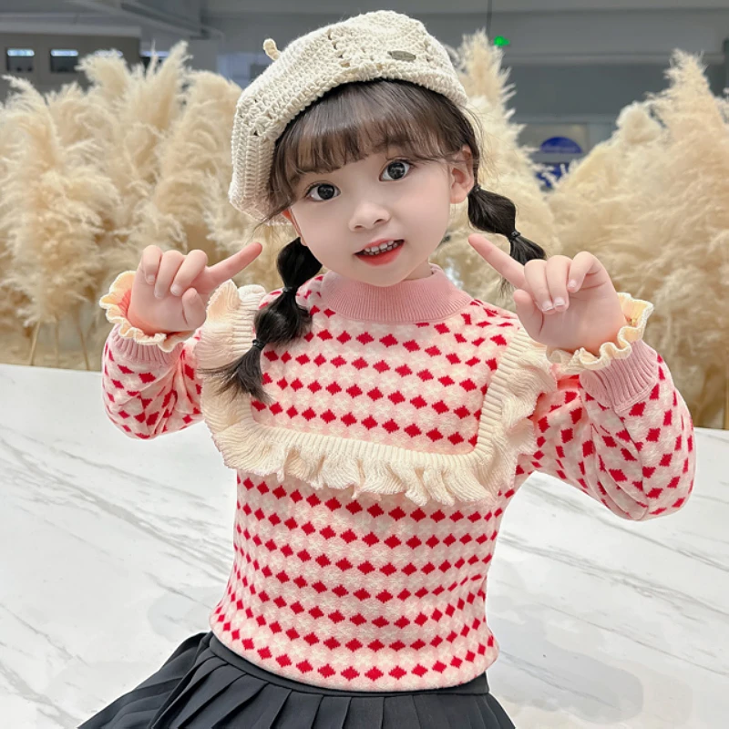 女童毛衣针织衫一体加绒套头打底衫洋气宝宝上衣小中大童保暖