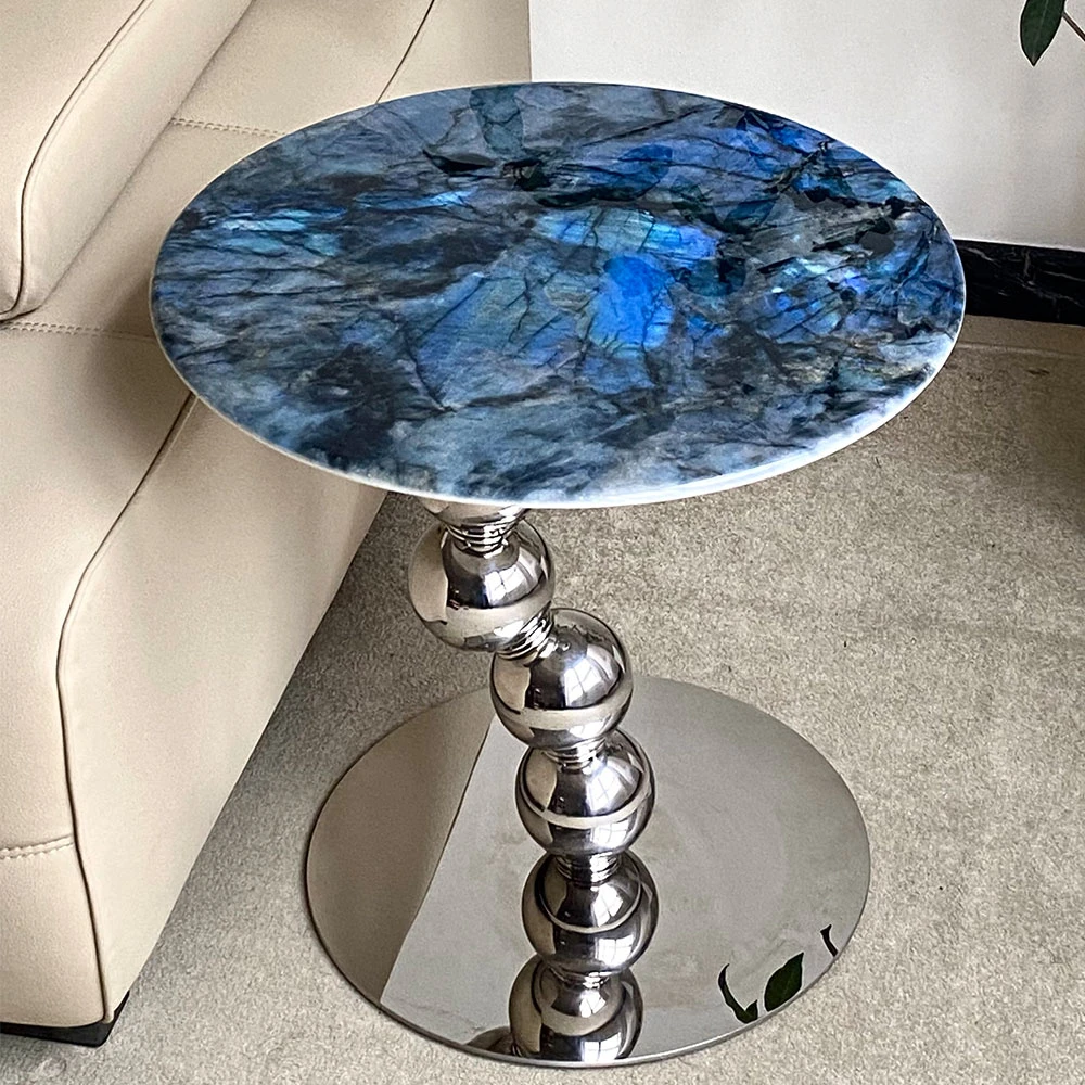 意式简约天然奢石沙发边几轻奢高级感现代圆形客厅家用创意小圆几