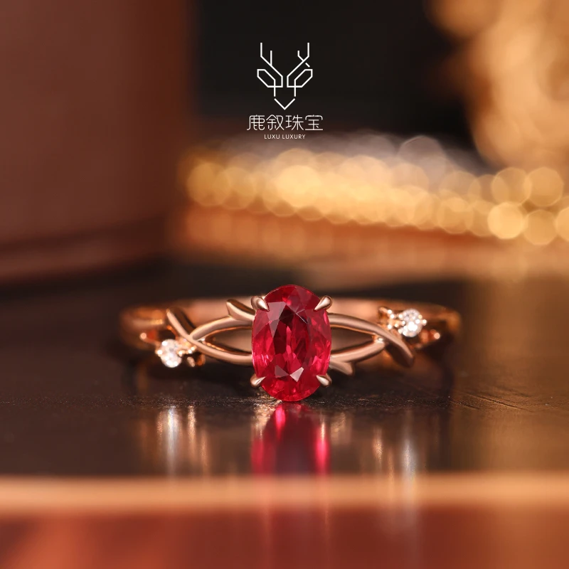 鹿叙珠宝 荆棘玫瑰 18K金镶红宝石钻石戒指简约优雅经典 J-HB0074
